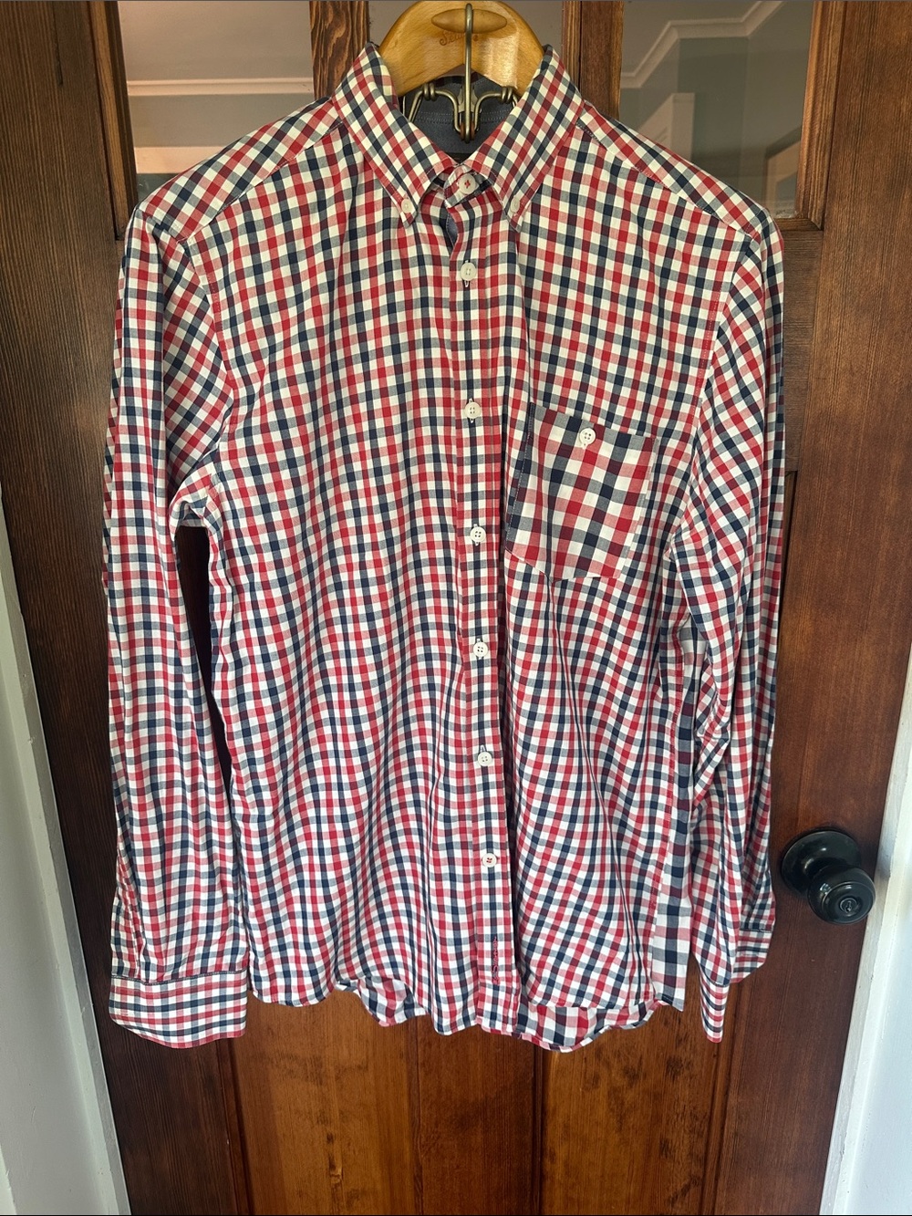Ben Sherman Mod Fit Red Navy Gingham Plaid Button Down Shirt Size L